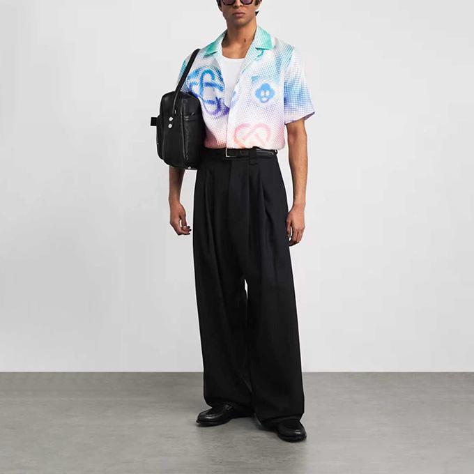casablanca halftone monogram print silk short-sleeve shirt